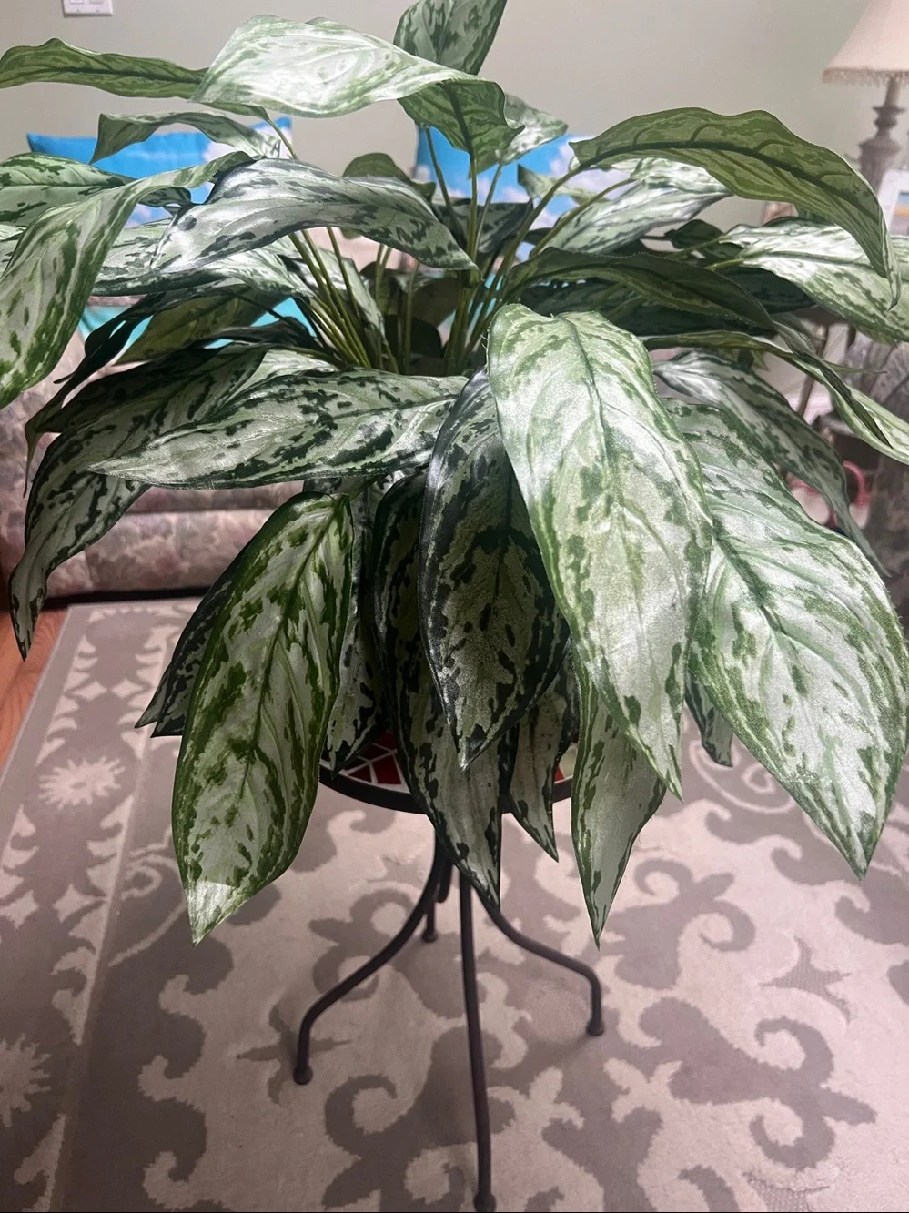 Chinese Evergreen (Aglaonema Decorative Faux Green Variegated Houseplant in Vase